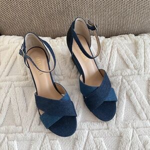 New denim wedge shoes,size 8.Billy Ella.